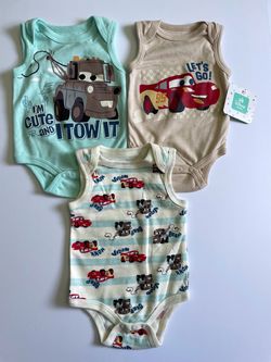 0-3 Months Baby Boy Disney Baby Pixar Cars 3 Piece Sleeveless Bodysuit Set