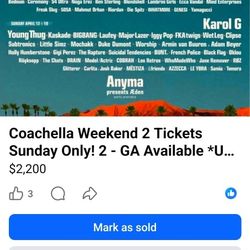Coachella 2026 - 2 - Available "Sunday Only" 