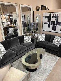 Luxurious Custom-Made Gray Sofa and Loveseat