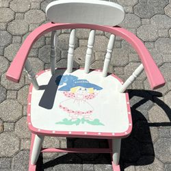 White and pink Kids Raggedy Ann wooden rocking chair 