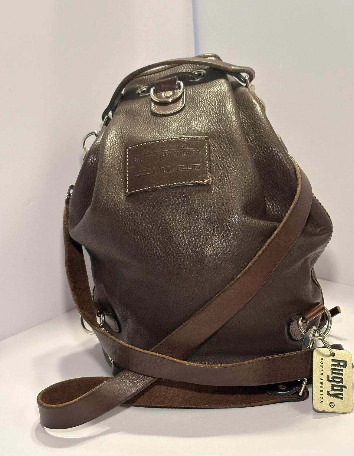 North America Rugby Brown Leather Backpack
