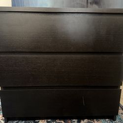 Black 3-Drawer Dresser with Glass Top