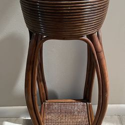 VINTAGE BAMBOO WOOVEN PLANT STAND