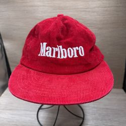 Marlboro Hat Snapback Cap Red Corduroy 80s Cord Cigarette Vintage