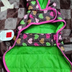 Dog Puffer Coat Heart Print Size M