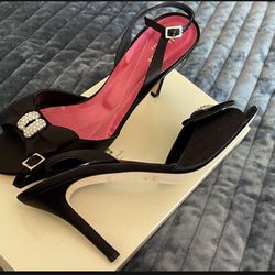 ✨ Brand New Kate Spade New York Black Satin Crystal-Bow Heels – Size 9✨