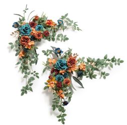 Ling's Moment 2PCS Burnt Orange Artificial Flower Garland Wedding Arch Flowers Floral Swags Centerpieces Teal Blue Rose Terracotta Garlands Greenery F