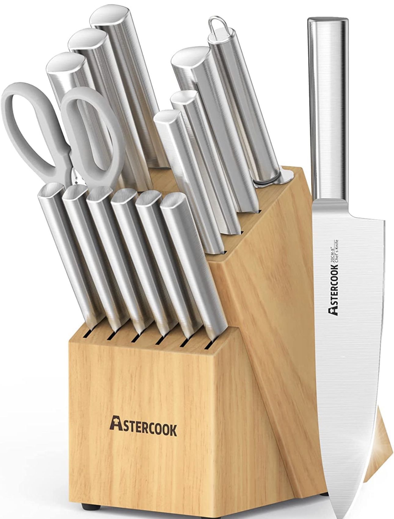 Astercook Knife Set, 15 Pieces Chef Knife Set with Block for