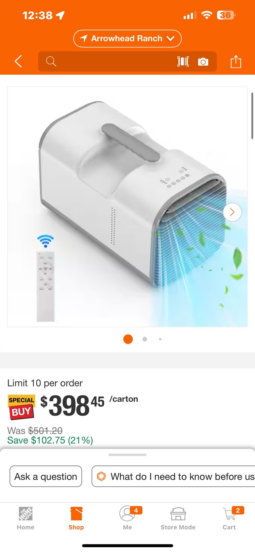 Edendirect 4500 BTU Portable Air Conditioner Cools 150 sq. ft. with Dehumidifier with Remote for Tent, Camping and RV in Gray