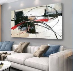 Large Black Red Abstract Wall Art 30x60 Framed Canvas Modern Living Room Bedroom Decor