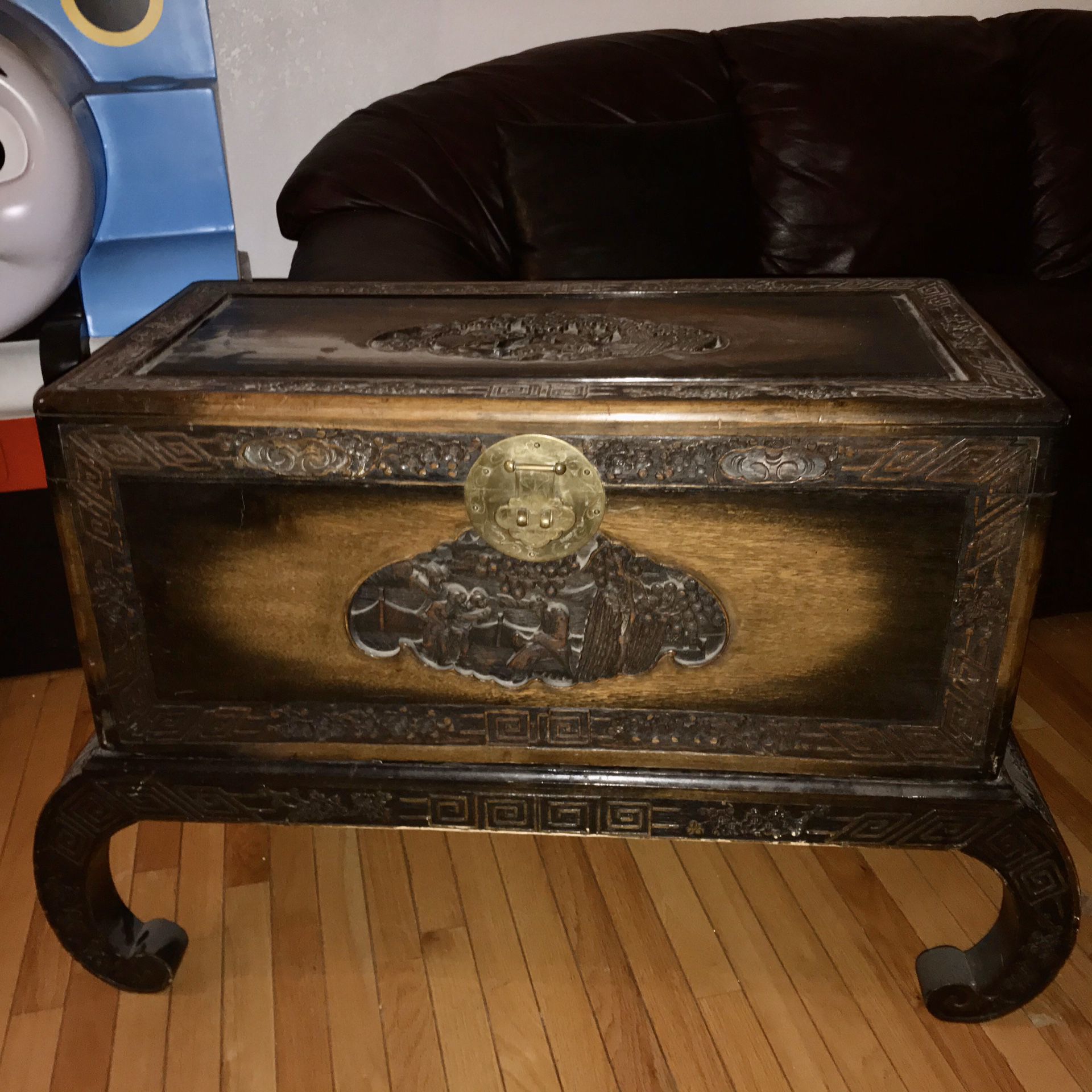 CARVED CHINESE CHEST WITH STAND
