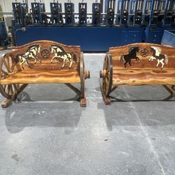 Set of Hand-carved Mexican rustic benches