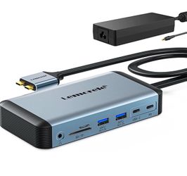 Lemorele MacBook Pro Air Docking Station w/150W Power Adapter, 12 in 2 USB C Laptop Docking Station 2 HDMI 4K@60Hz, 18W PD 3.0 5Gbps, USB C 3.0 & 4 US