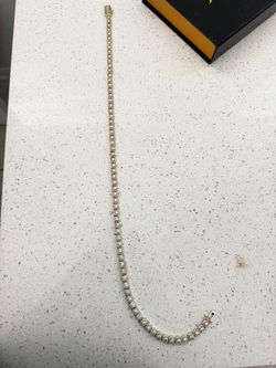 Diamond on Gold Cuban Zirconia Tennis Necklace, Prong Set, Box Clasp