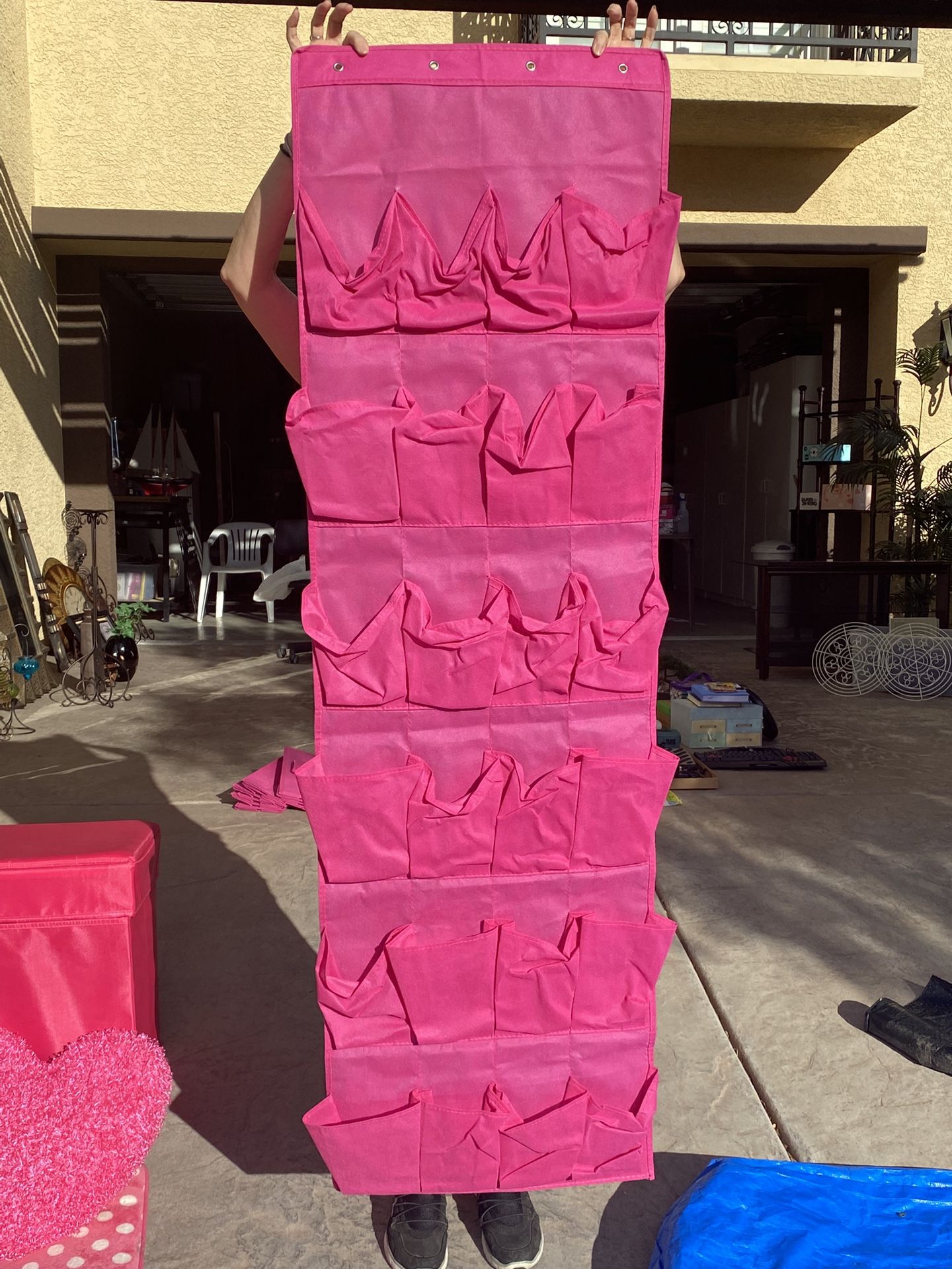 Hot Pink Over-door Pockets Storage HOOKS MISSING