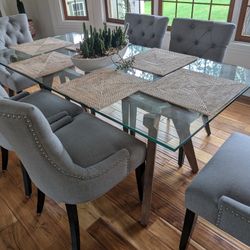 Glass-Top Dining Table + 6 Chairs