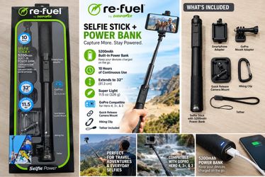 Re-Fuel by Digipower Selfie Stick + Power Bank