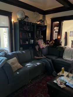 Dark blue sectional couch