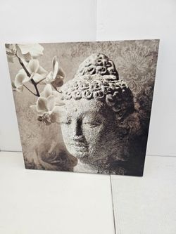 ​✨ 20x20 Serene Buddha & White Orchid Canvas Wall Art – Zen / Spa Decor