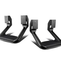 Pair of Black Side Hoop Steps Compatible with Most Pickups and Suvs