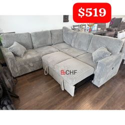 Corduroy 3-Piece Convertible Sectional
Reversible Storage Sofa + Reversible Sofa with Pull-Out Bed + USB Port