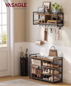 Hall Tree with Shoe Bench, Coat Rack Shoe Bench Set, Entryway Furniture, Multifunctional, 12 Metal Hooks, 4-Tier Shoe Rack, for Entryway, Bedroom, Rus