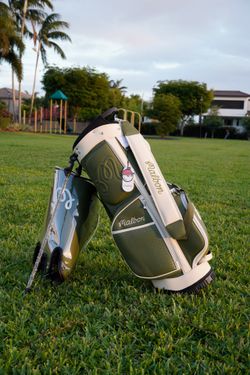 Malbon Cream Olive Golf Stand Bag