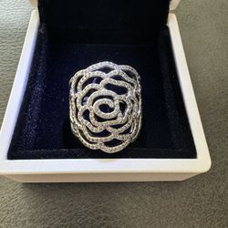 Pandora Sterling Silver Shimmering Rose Ring Size 9 Marked S 925 ale 60 In excellent condition
