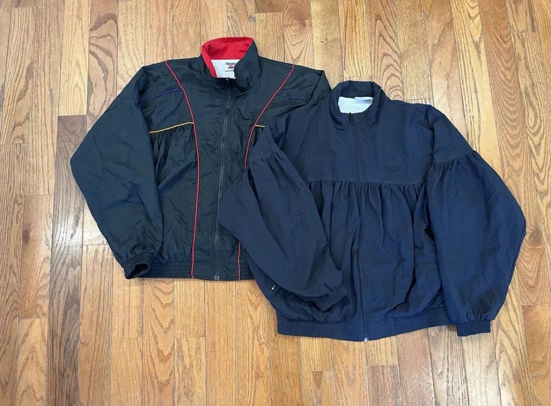2 Vintage 90s Reebok Women Large Nylon Windbreaker Track Jacket Retro Coat Lot