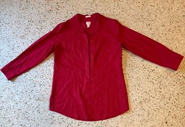 Chico's Women's Red Non-Iron Collared Button-Down Woven Long Sleeve Top 2