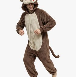 Monkey Onesie Pajama – Adult, Brown, Large – New