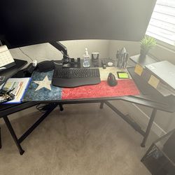 Ergonomic 63” Wing Shaped Desk (Work/Gaming) With Wing Tip Shelving 