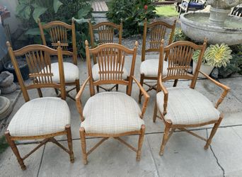 Vintage French Country Maple Wheat Back Dinning Chairs :: Ethan Allen ::