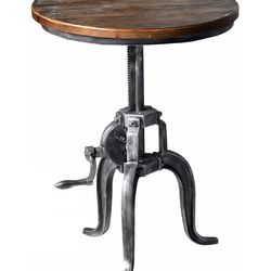 Topower Industrial Retro Side Table Antique Mechanic DIY Crank Height Ajustable Cast Iron Three-Legged Farmhouse Accent End Table Silver