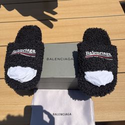 Authentic Balenciaga Faux Fur Slides Size 45 US 11 Brand New
