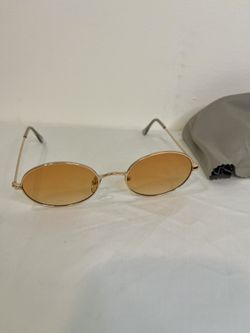 Vintage Gold Oval Sunglasses – Retro Amber Lenses w/ Case | Trendy Y2K Style