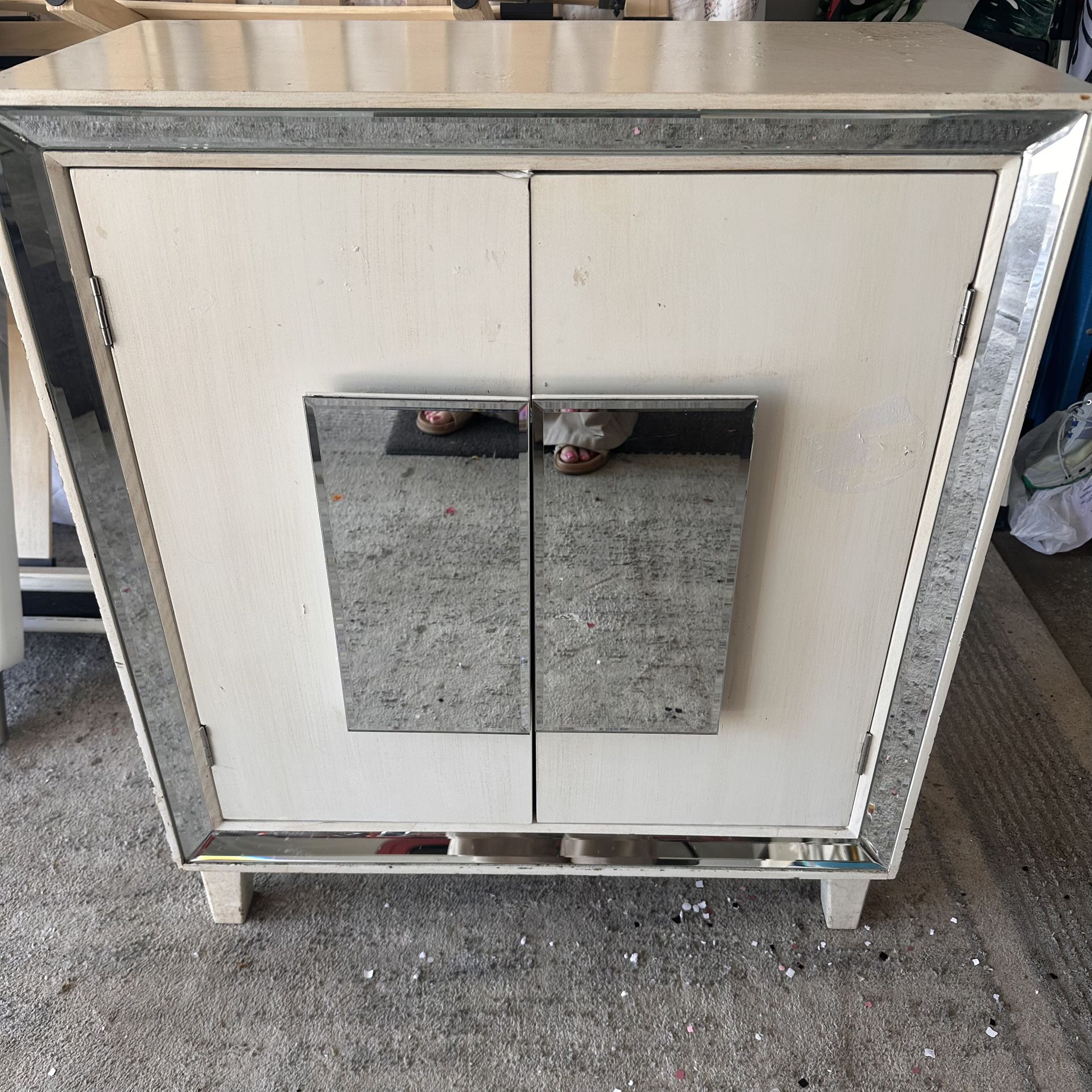  ⸻  Mirrored Accent Storage Cabinet – Two Doors, One Shelf Inside