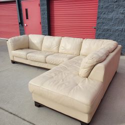 White Cream Italian Leather Sectional 