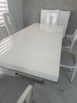 White Gloss Dining Table with Chrome Base