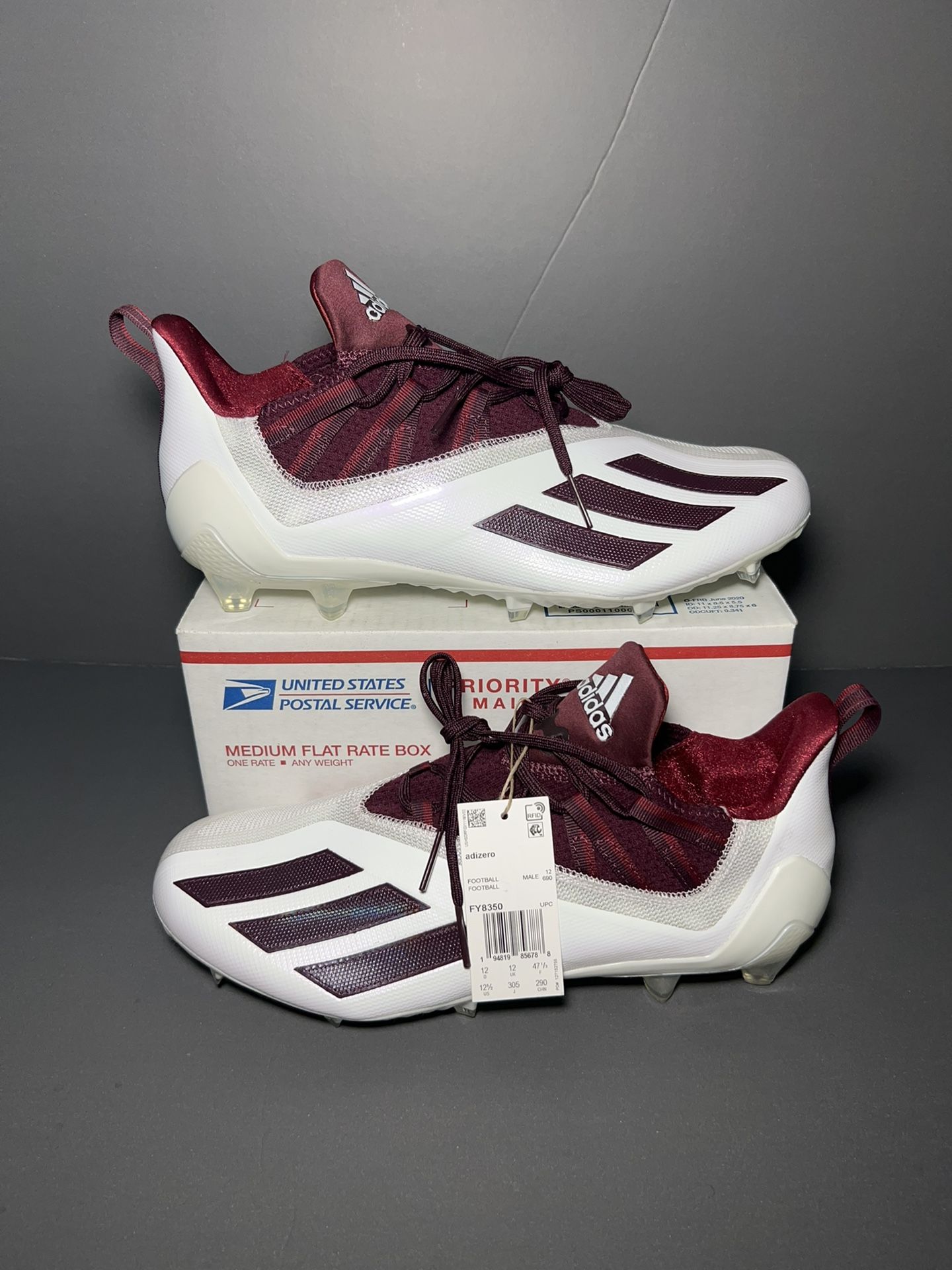 Adidas Adizero 21 Football Cleats Maroon White Men's Size 12.5 FY8350 RARE NEW