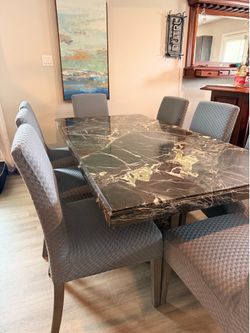 78” Marble Dining Table Set + 8 Chairs – $635 or best offer