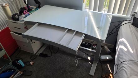 White Glass Top Desk with Drawer