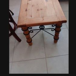 Wood And Wrought Iron End Table. 