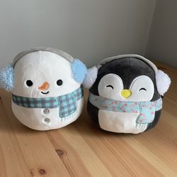 Squishmallow Penguin and Snowman Plush Lot 