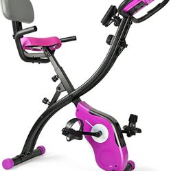 Folding Exercise Bike, Magnetic Resistance 3 in 1 Portable Upright Foldable Exercise Bicycle Machine with Front and Back Arm Resistance Bands Adjusta