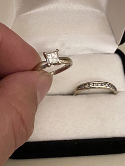 Beautiful Princess Cut Diamond with Diamond Band 2-pc Wedding set 14k White Gold