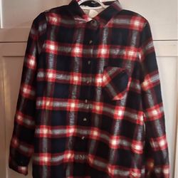 Plaid button up fuzzy jacket