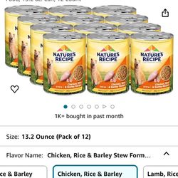 Nature’s Recipe Stew Chicken, Rice & Barley Recipe Wet Dog Food, 13.2 oz. Can, 12 Count $25