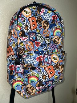 Baby Milo Store Badge Pattern Faux Leather Large Backpack 
