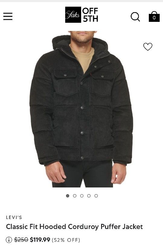 Levi's Classic Fit Hooded Corduroy Puffer Jacket